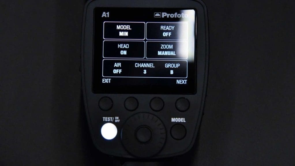 Profoto A1 Review Menu Screen 1