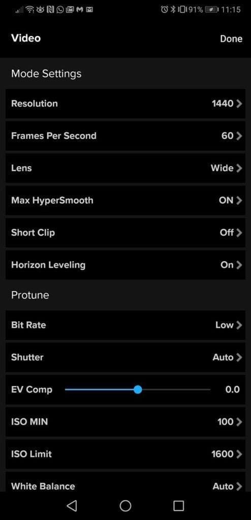 Hero video settings on the GoPro Max