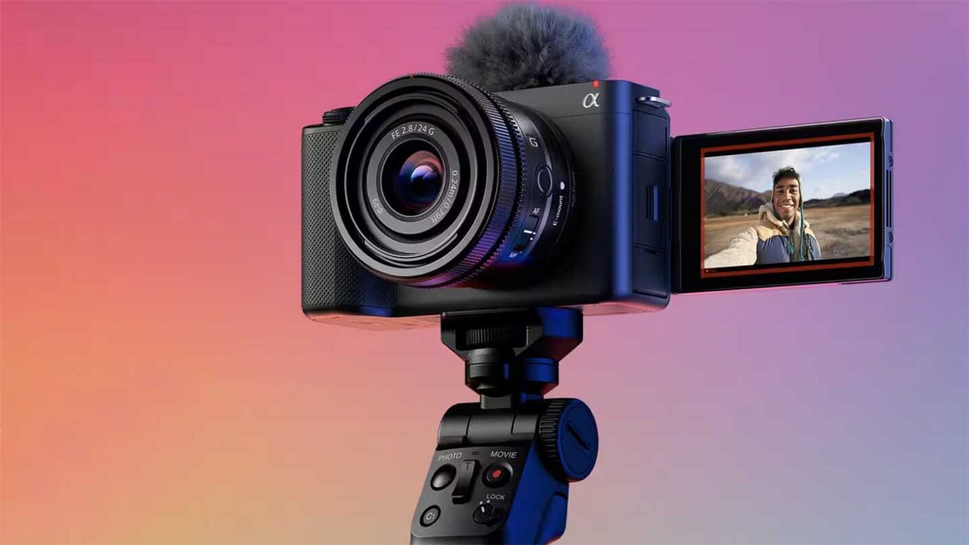 Sony ZV-E1 price - the camera against a colourful background